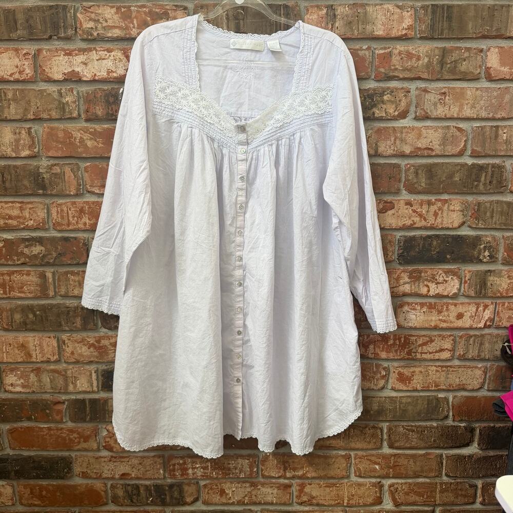 Eileen West Cotton Nightgown Size 1X Lace Trim Cottage Core Pockets Classic